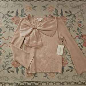 COCOBLEU Pink Bow Sweater Size S Cute Kawaii Cottagecore Knit Pullover